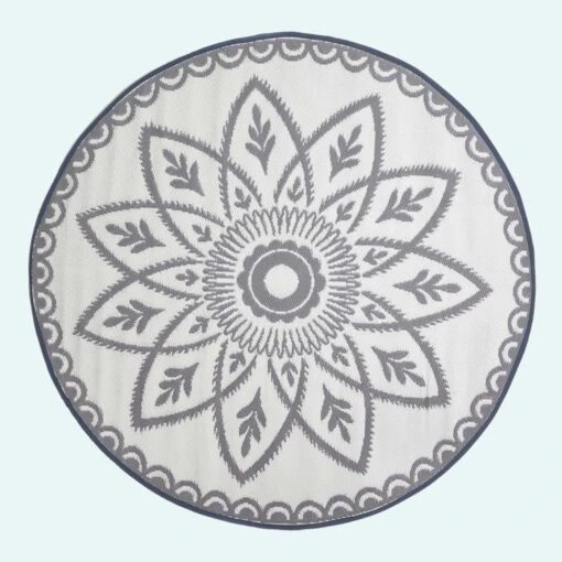 Henna Pattern White & Grey Outdoor Rug, 180cm Round -Best Homeware Store ru1365 main main