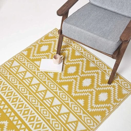 Anna Aztec Yellow & White Outdoor Rug Runner, 75 X 200 Cm -Best Homeware Store ru1366d 7