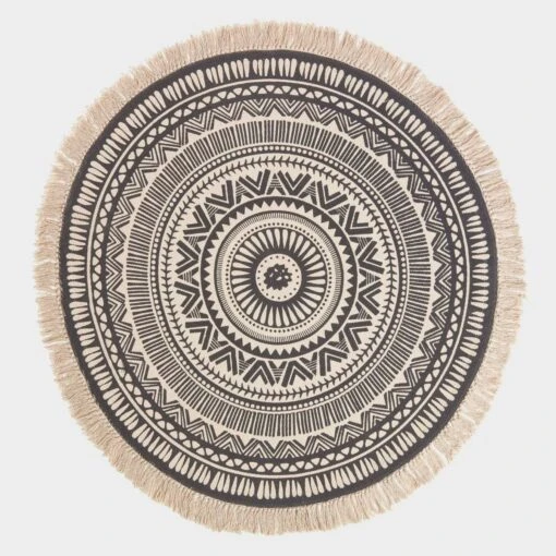 Black & White 100% Cotton Mandala Printed Round Rug -Best Homeware Store ru1377 2