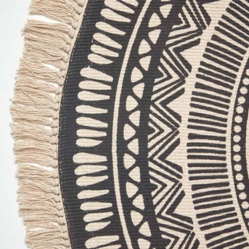 Black & White 100% Cotton Mandala Printed Round Rug -Best Homeware Store ru1377 3