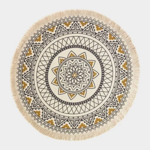 Black & Gold 100% Cotton Mandala Printed Round Rug -Best Homeware Store ru1378 2