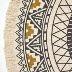 Black & Gold 100% Cotton Mandala Printed Round Rug -Best Homeware Store ru1378 3