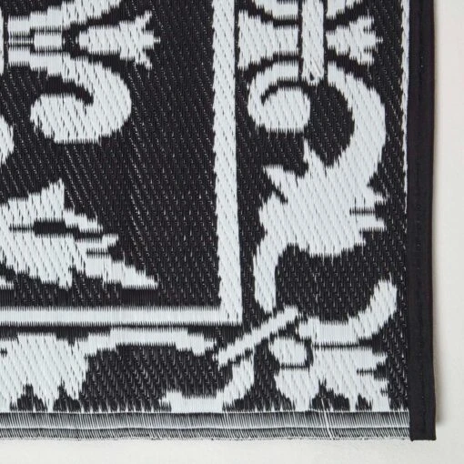 Black & White Outdoor Rug Runner With Damask Design, 198 X 73 Cm -Best Homeware Store ru1387 3