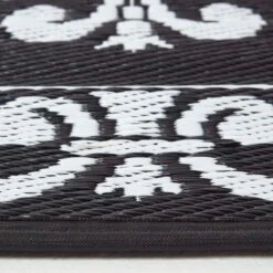 Black & White Outdoor Rug Runner With Damask Design, 198 X 73 Cm -Best Homeware Store ru1387 4