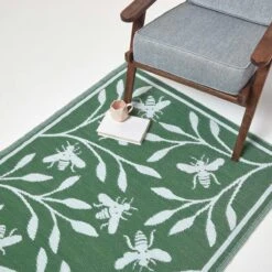 Green Floral Outdoor Rug With Bumble Bee Design, 182 X 122 Cm -Best Homeware Store ru1388 7