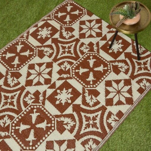 Brown Tile Mosaic Pattern Reversible Outdoor Rug -Best Homeware Store ru1390 02