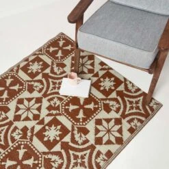 Brown Tile Mosaic Pattern Reversible Outdoor Rug -Best Homeware Store ru1390 07