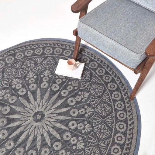 Black Outdoor Rug With Mandala Pattern, 170 Cm -Best Homeware Store ru1391 7