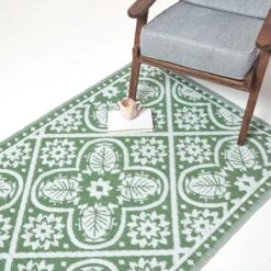 Green Outdoor Rug With Floral Leaf Pattern, 122 X 182 Cm -Best Homeware Store ru1392 7