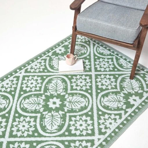 Green Outdoor Rug With Floral Leaf Pattern, 122 X 182 Cm -Best Homeware Store ru1392 7