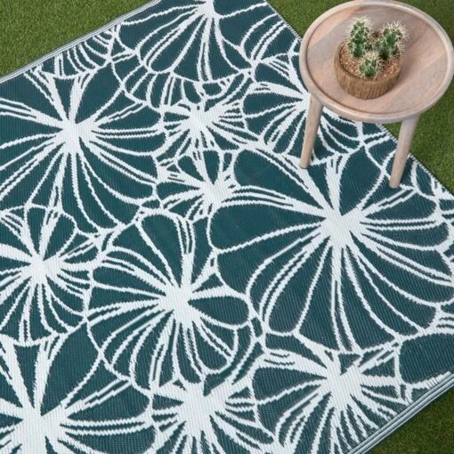 Dark Green Outdoor Rug With Floral Pattern, 152 X 241 Cm -Best Homeware Store ru1393 2 1