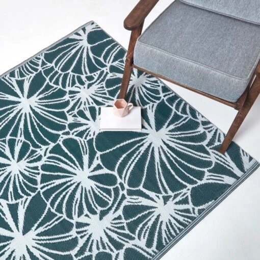 Dark Green Outdoor Rug With Floral Pattern, 152 X 241 Cm -Best Homeware Store ru1393 7 1