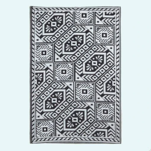 Black & White Outdoor Rug With Geometric Aztec Design, 120 X 180 Cm -Best Homeware Store ru1394 1 main