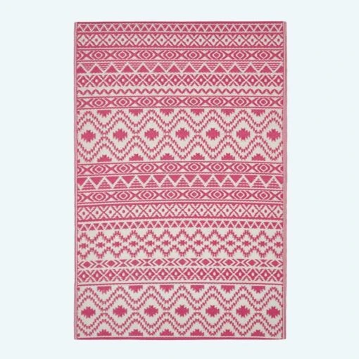 Tia Aztec Pink & White Outdoor Rug -Best Homeware Store ru1396 1 main