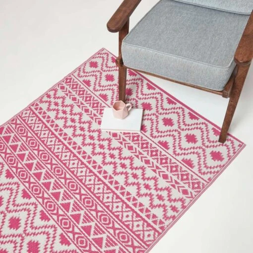 Tia Aztec Pink & White Outdoor Rug -Best Homeware Store ru1396 7 3