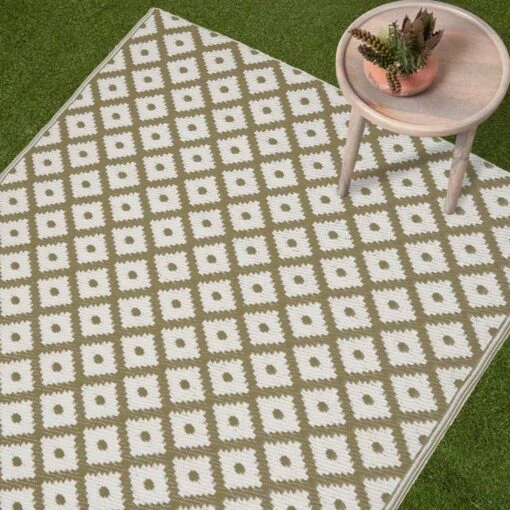 May Geometric Olive Green Outdoor Rug -Best Homeware Store ru1398 2 3