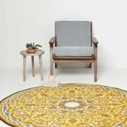 Rae Yellow Round Outdoor Rug, 180 Cm -Best Homeware Store ru1401 5