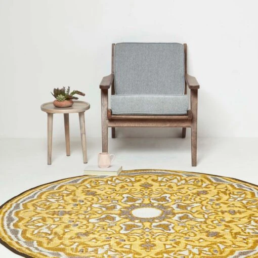 Rae Yellow Round Outdoor Rug, 180 Cm -Best Homeware Store ru1401 5