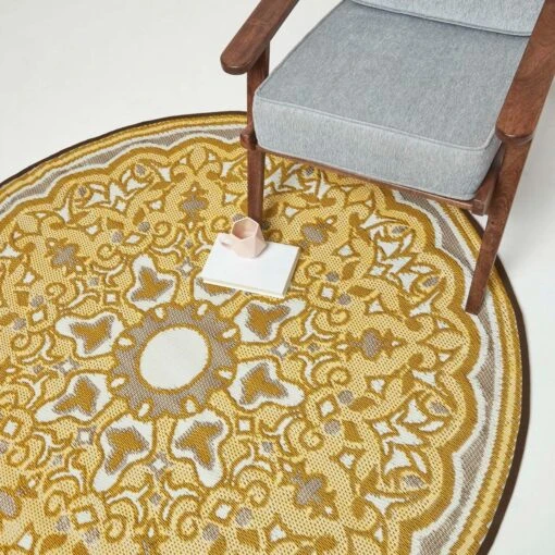 Rae Yellow Round Outdoor Rug, 180 Cm -Best Homeware Store ru1401 7