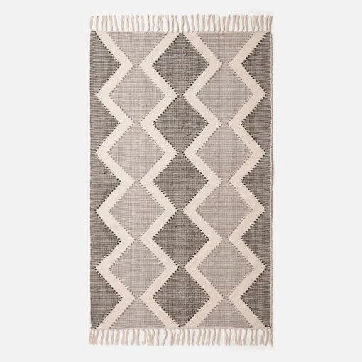 Malmo Handwoven Grey & Black Cotton Textured Rug -Best Homeware Store ru1438a 2 2