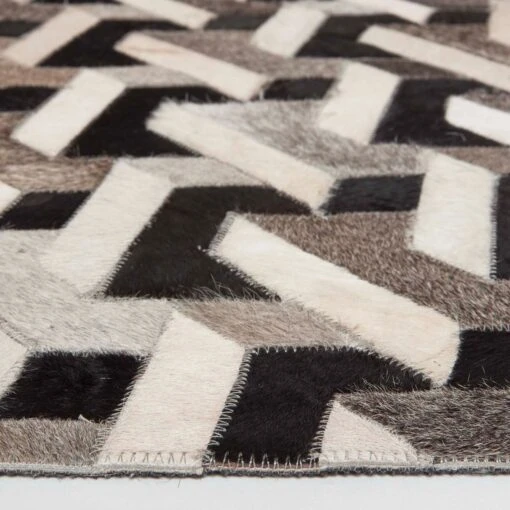 Grey & Black Geometric Leather Rug, 90 X 150 Cm -Best Homeware Store ru1440 4