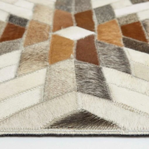 Cream & Brown Geometric Leather Rug, 90 X 150 Cm -Best Homeware Store ru1441 4