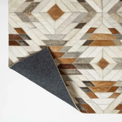 Cream & Brown Geometric Leather Rug, 90 X 150 Cm -Best Homeware Store ru1441 5