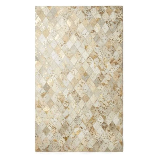 Gold & Grey Geometric Diamond Leather Rug, 90 X 150 Cm -Best Homeware Store ru1442 2