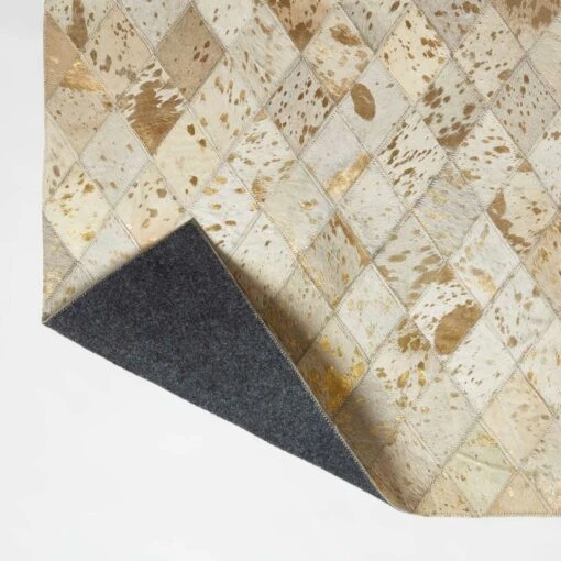 Gold & Grey Geometric Diamond Leather Rug, 90 X 150 Cm -Best Homeware Store ru1442 5