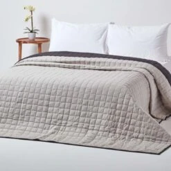 Cotton Quilted Reversible Bedspread Black & Grey -Best Homeware Store sf1106 4 3