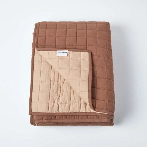 Cotton Quilted Reversible Bedspread Chocolate & Mink Brown -Best Homeware Store sf1107 2 3