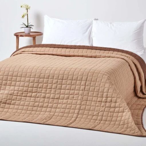 Cotton Quilted Reversible Bedspread Chocolate & Mink Brown -Best Homeware Store sf1107 4 3