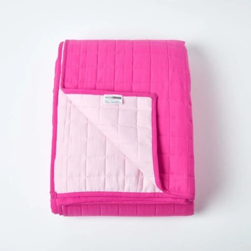 Cotton Quilted Reversible Bedspread Pink & Cerise -Best Homeware Store sf1109 2 3