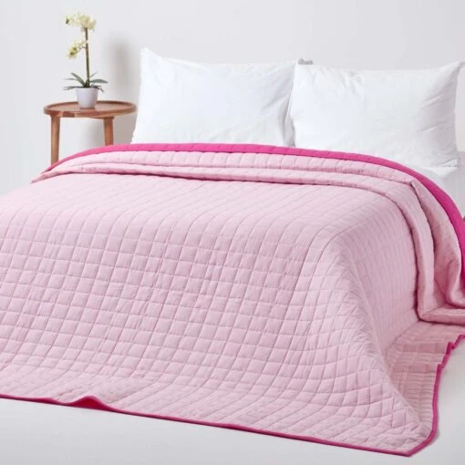 Cotton Quilted Reversible Bedspread Pink & Cerise -Best Homeware Store sf1109 4 3