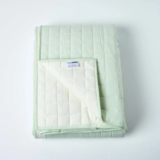 Cotton Quilted Reversible Bedspread Sage Green & Cream -Best Homeware Store sf1111 2 2