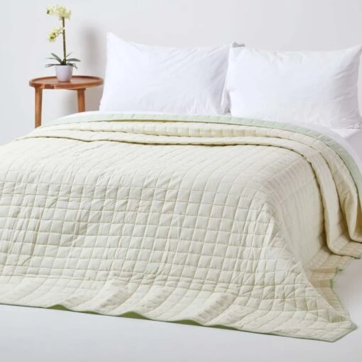 Cotton Quilted Reversible Bedspread Sage Green & Cream -Best Homeware Store sf1111 4 2