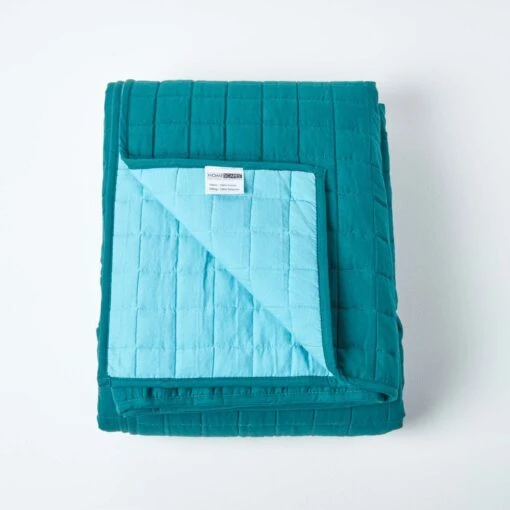 Cotton Quilted Reversible Bedspread Teal & Blue -Best Homeware Store sf1112 2 3