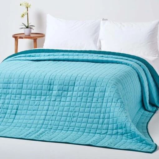 Cotton Quilted Reversible Bedspread Teal & Blue -Best Homeware Store sf1112 4 3