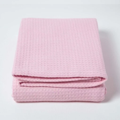 Organic Cotton Waffle Blanket/ Throw Pink -Best Homeware Store sf1119e 02 6 5