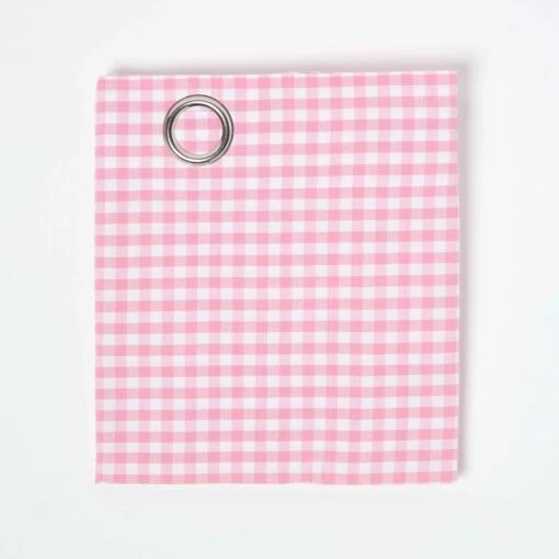 Cotton Gingham Check Pink Ready Made Eyelet Curtains -Best Homeware Store sf1125 11