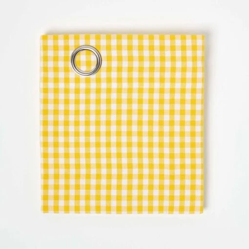 Cotton Gingham Check Yellow Ready Made Eyelet Curtains -Best Homeware Store sf1126 11