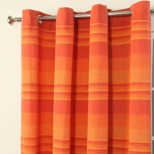 Cotton Morocco Striped Terracotta Curtain Pair -Best Homeware Store sf1131 cotton morocco striped terracotta curtain close