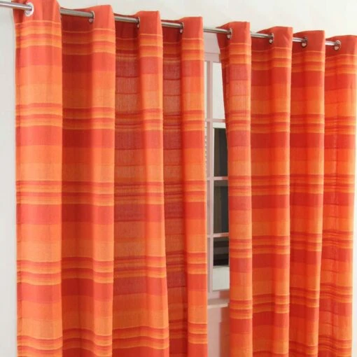 Cotton Morocco Striped Terracotta Curtain Pair -Best Homeware Store sf1131 cotton morocco striped terracotta curtain pair