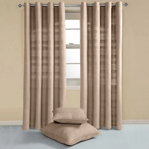 Cotton Rajput Ribbed Beige Curtain Pair -Best Homeware Store sf1132 2 c