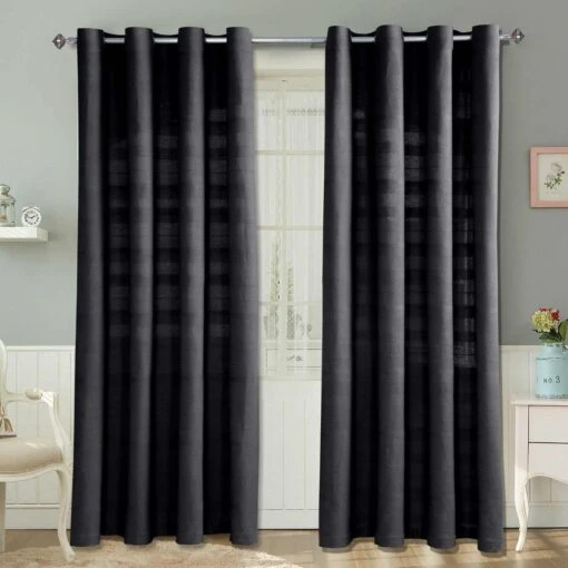 Cotton Rajput Ribbed Black Curtain Pair -Best Homeware Store sf1133 1 c