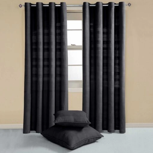 Cotton Rajput Ribbed Black Curtain Pair -Best Homeware Store sf1133 2 c