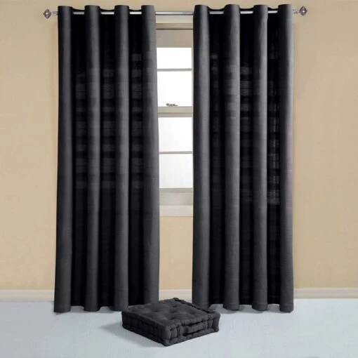 Cotton Rajput Ribbed Black Curtain Pair -Best Homeware Store sf1133 3 c