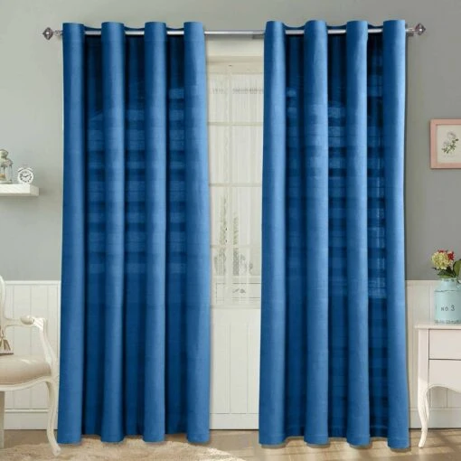 Cotton Rajput Ribbed Blue Curtain Pair -Best Homeware Store sf1134 1