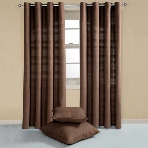 Cotton Rajput Ribbed Chocolate Curtain Pair -Best Homeware Store sf1135 2 c