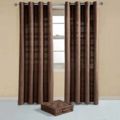 Cotton Rajput Ribbed Chocolate Curtain Pair -Best Homeware Store sf1135 3 c